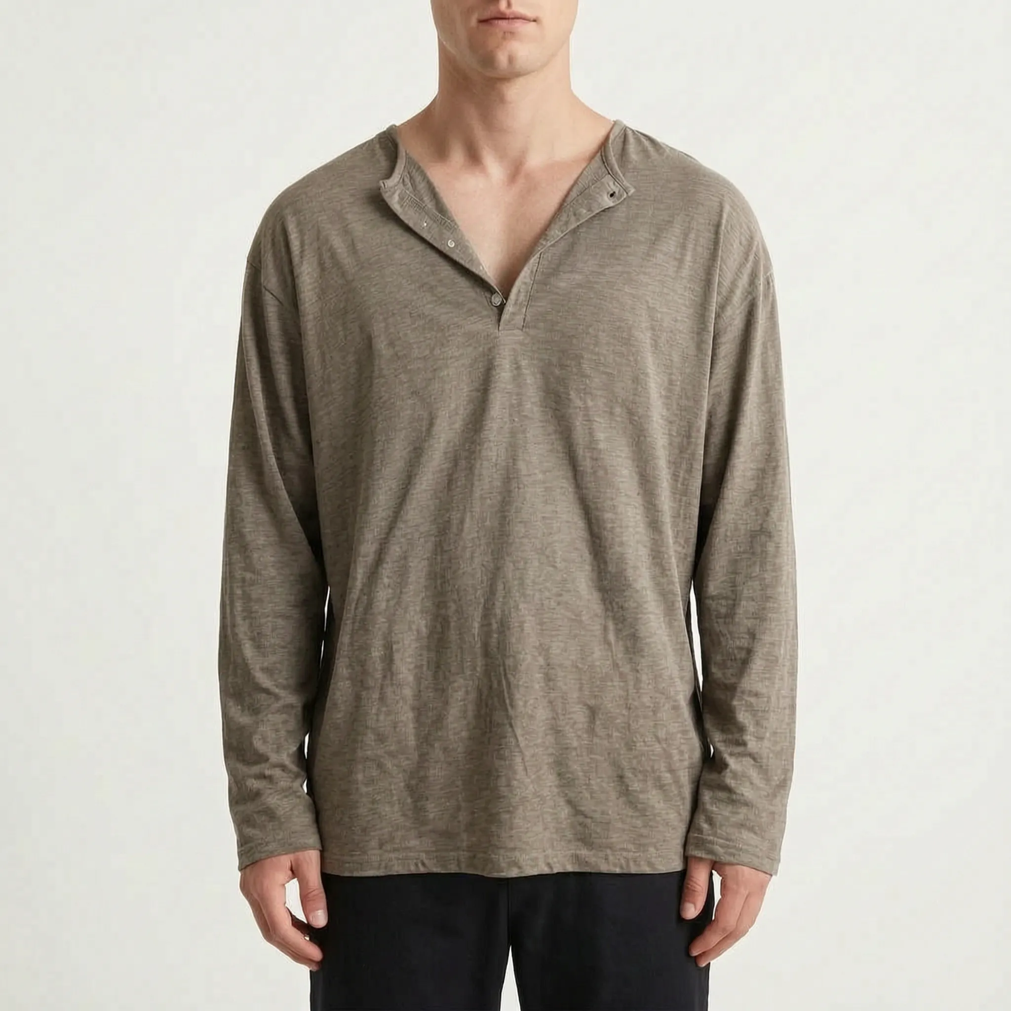 Oxtony  - Men's Long Sleeve Henley Shirt Casual Weekend Wear