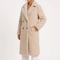 Women's long teddy coat with lapel collar and double-breasted buttons