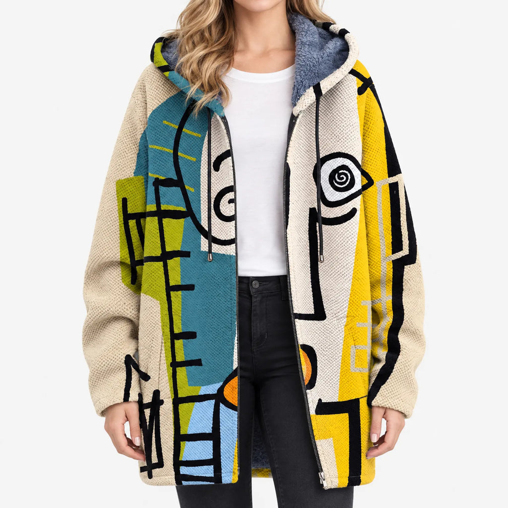 Women's multicoloured abstract graphic zip-up hoodie with hood and long sleeves