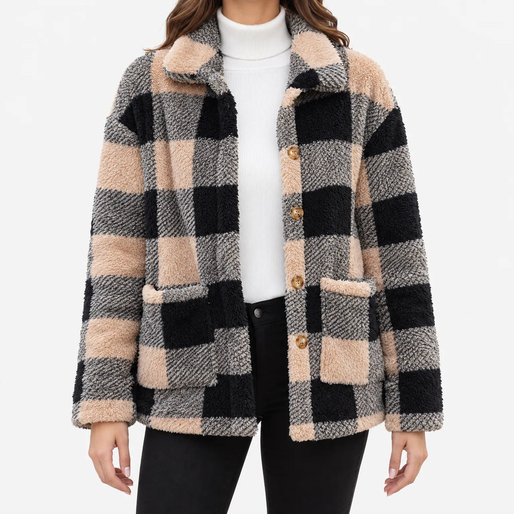 Pladox  - Plaid Ladies Teddy Bear Coat Layering Over Jumpers