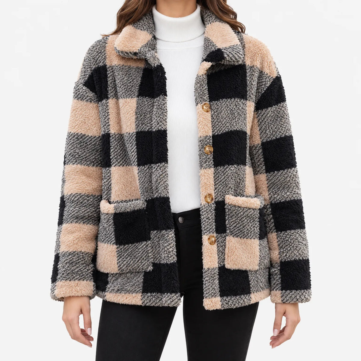 Pladox  - Plaid Ladies Teddy Bear Coat Layering Over Jumpers