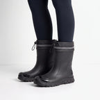 Mid-calf Wellington boots with drawstring collars and lugged soles