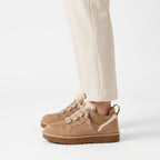 Women's platform lace-up trainers with faux-fur collar and round toe