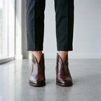 Women's pointed-toe ankle boots with V-cut fronts and block heels