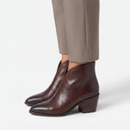 Women's pointed-toe ankle boots with V-cut fronts and block heels
