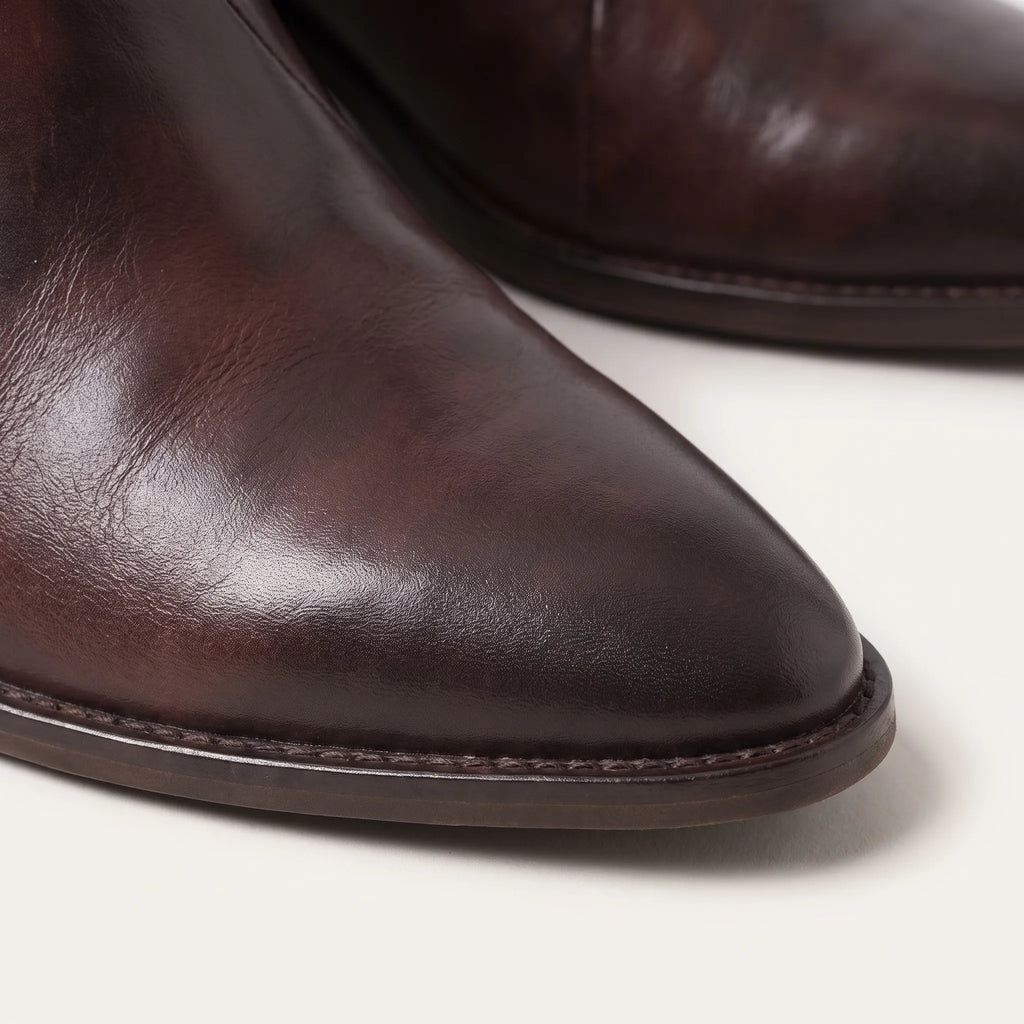 Women's pointed-toe ankle boots with V-cut fronts and block heels