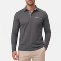 Men's long sleeve polo shirt with gingham collar and chest pocket detail