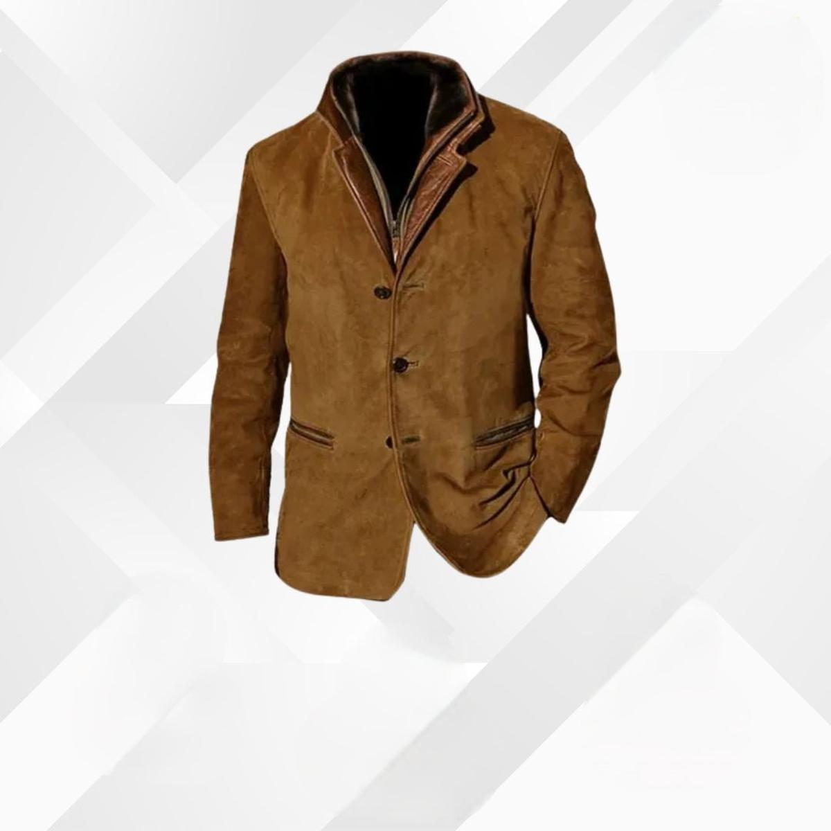 Men's tailored button front jacket with stand collar and lower front pockets