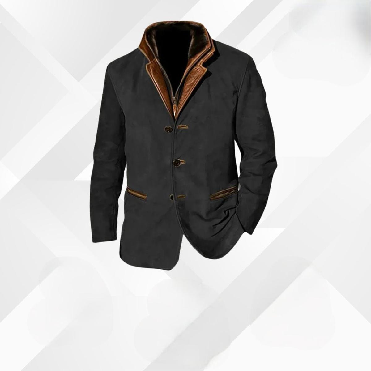 Men's tailored button front jacket with stand collar and lower front pockets