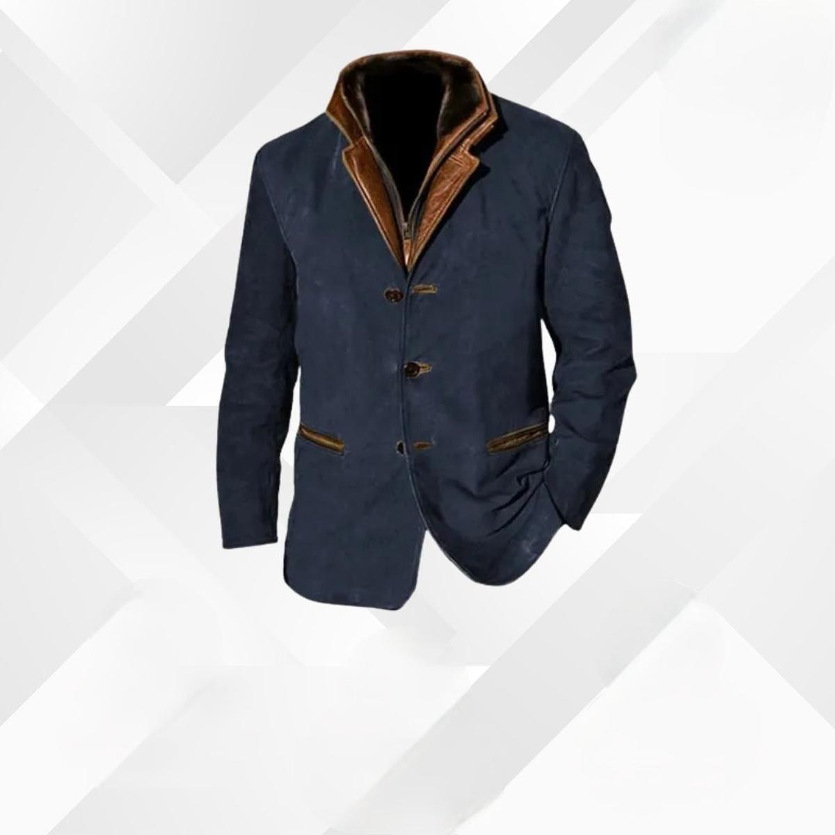 Men's tailored button front jacket with stand collar and lower front pockets