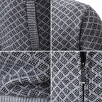 Men's geometric patterned zip sweater jacket with stand collar and ribbed trims