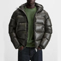 Men's hooded quilted puffer jacket with zip fastening and front pockets
