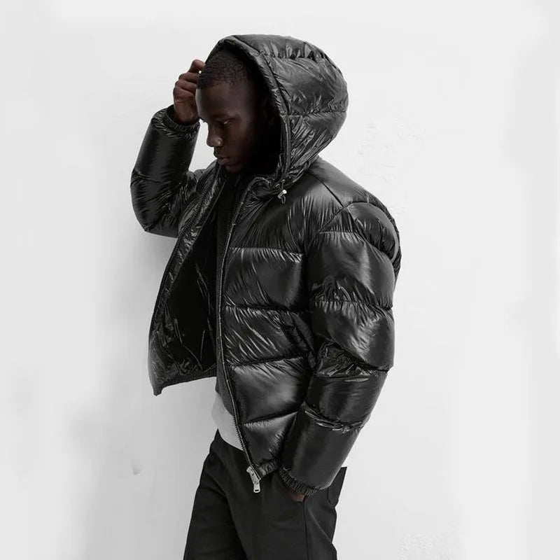 Men's hooded quilted puffer jacket with zip fastening and front pockets