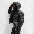 Men's hooded quilted puffer jacket with zip fastening and front pockets