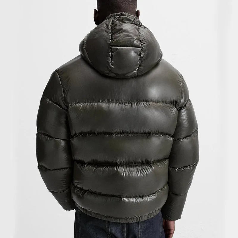 Men's hooded quilted puffer jacket with zip fastening and front pockets