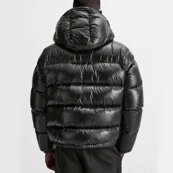 Men's hooded quilted puffer jacket with zip fastening and front pockets