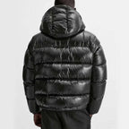 Men's hooded quilted puffer jacket with zip fastening and front pockets