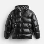 Men's hooded quilted puffer jacket with zip fastening and front pockets
