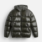 Men's hooded quilted puffer jacket with zip fastening and front pockets
