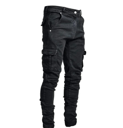 Men's tapered cargo trousers with multiple utility pockets and stacked hems