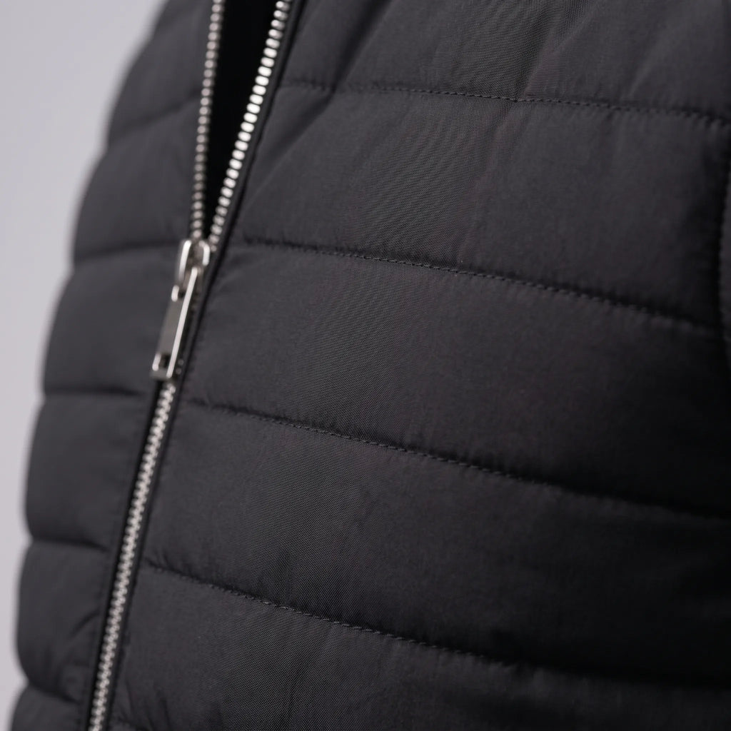 Men's sleeveless quilted gilet with stand collar and front zip