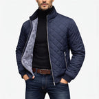Men's diamond quilted padded jacket with stand collar and zip pockets