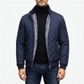 Men's diamond quilted padded jacket with stand collar and zip pockets