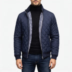 Men's diamond quilted padded jacket with stand collar and zip pockets