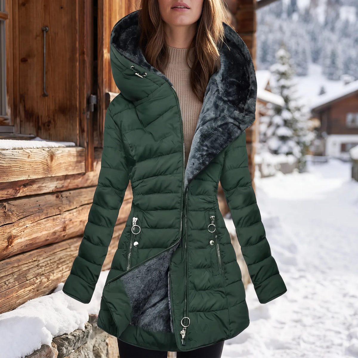 Quiltia  - Hooded Quilted Puffer Jacket Cold Weather Commuting