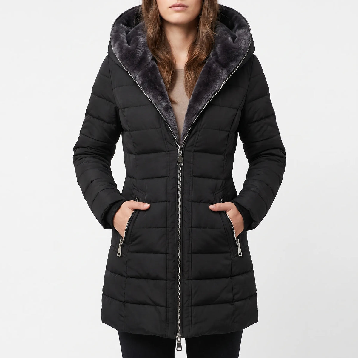 Quiltia  - Hooded Quilted Puffer Jacket Cold Weather Commuting