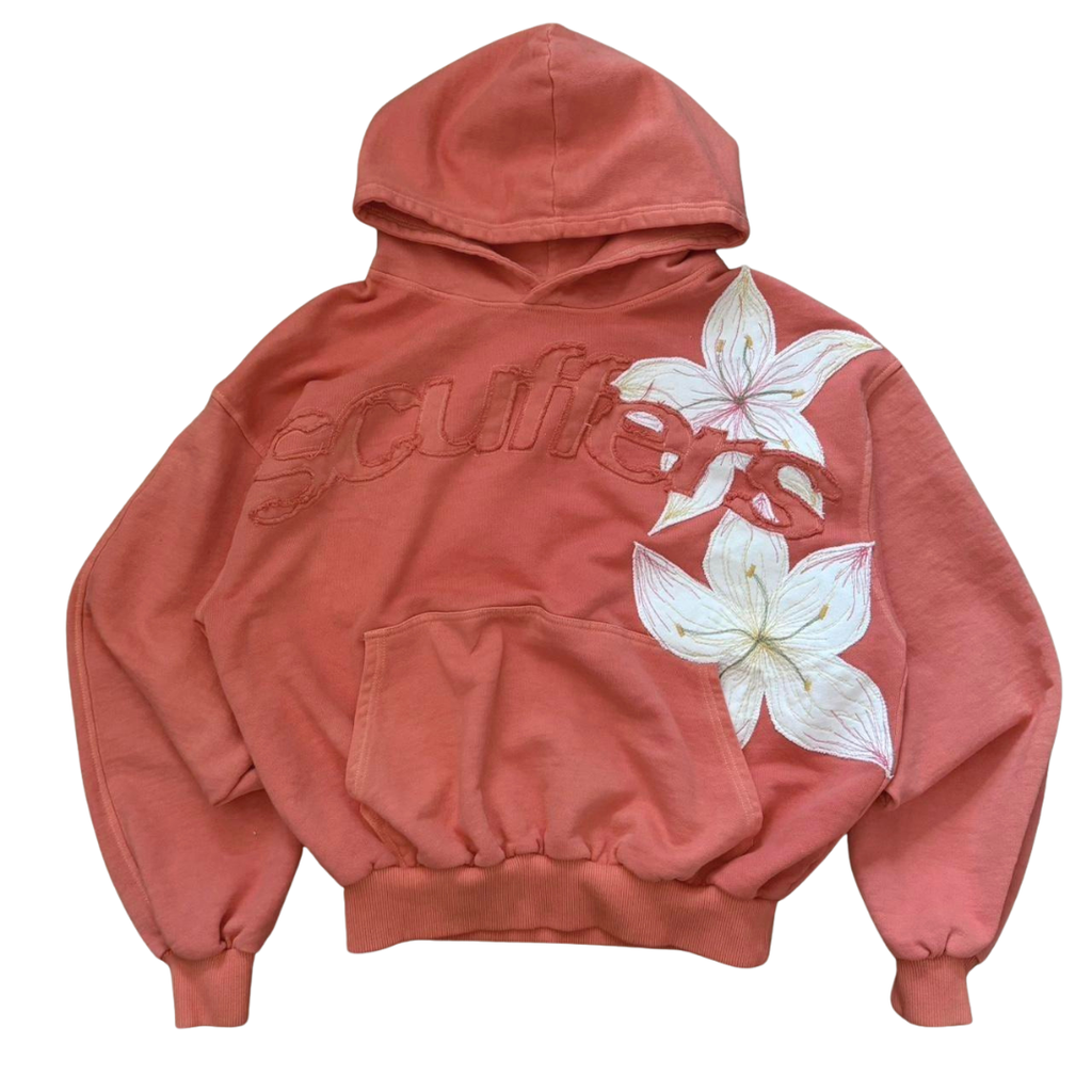 Women's floral embroidered hooded sweatshirt with long sleeves and kangaroo pocket