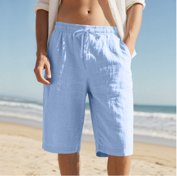 Men's plain knee-length drawstring shorts with side pockets