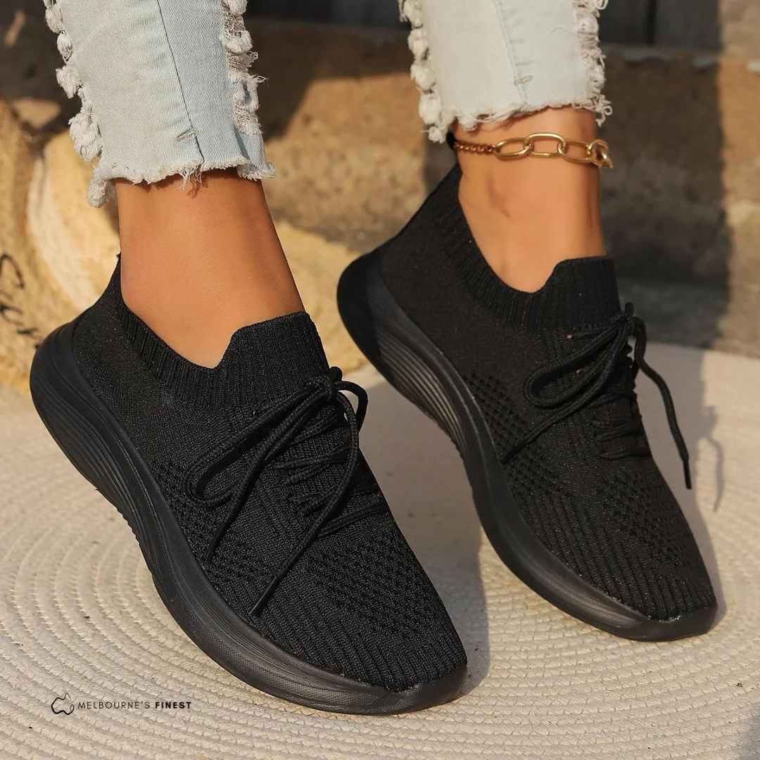 Women's knitted lace-up trainers with sock-style ankle and layered sole