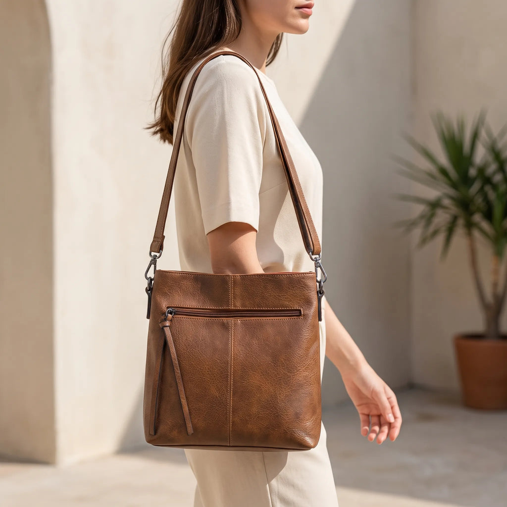 Retrosia  - Textured Brown Crossbody Bag Daily Commuting