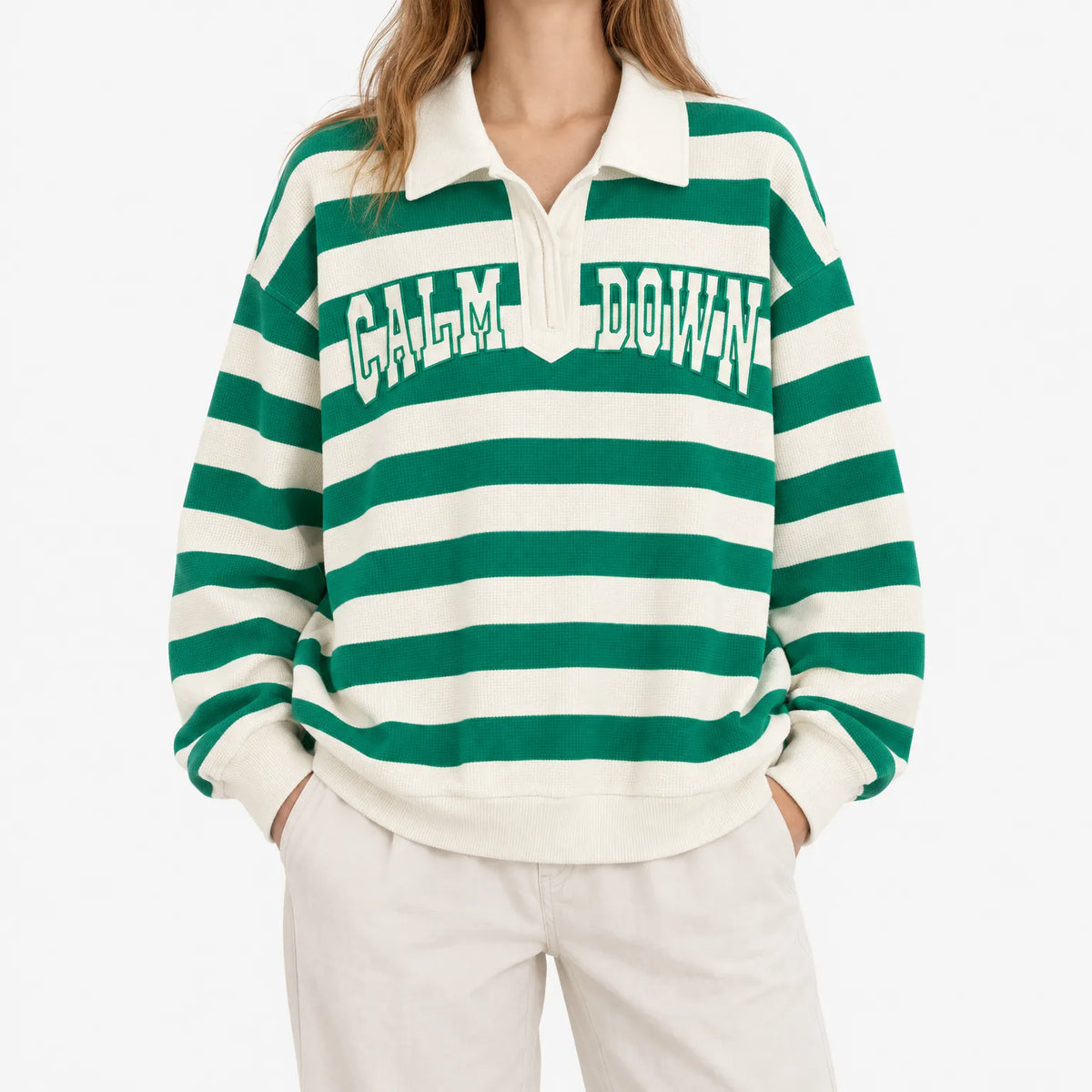 Retrostripe  - Striped Oversized Polo Sweatshirt Layering On Cooler Days