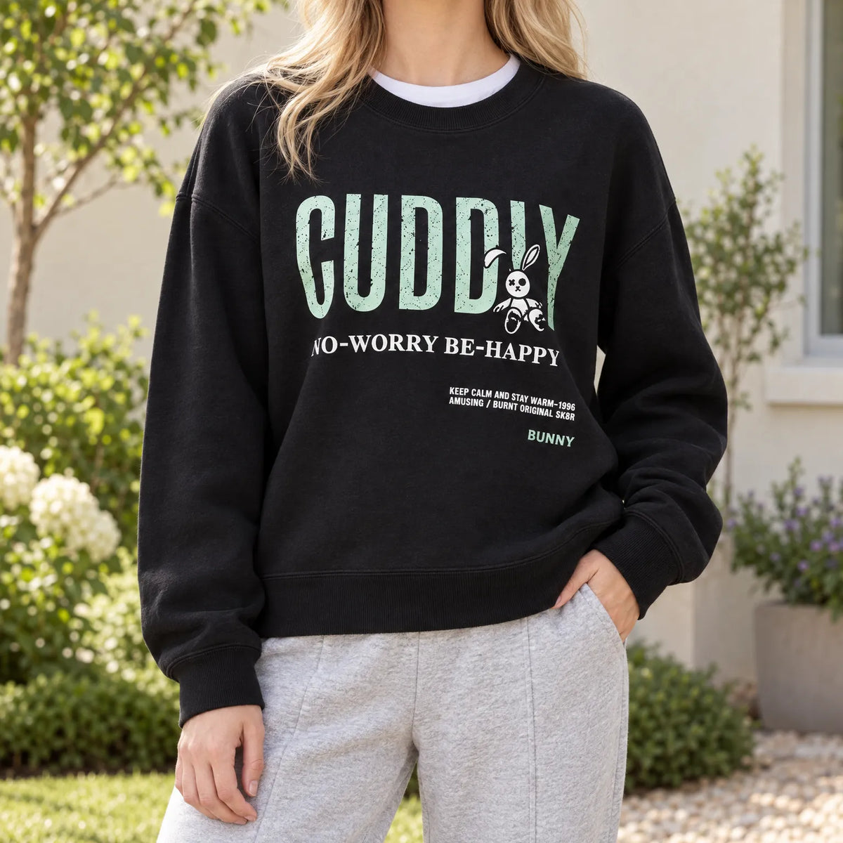 Retrosweat  - Distressed Printed Fleece Sweatshirt Casual Days Out