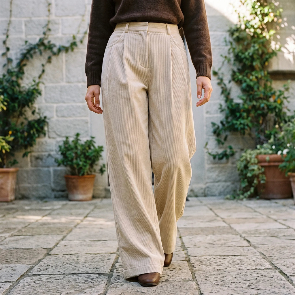 Ribbelon  - High-Rise Wide Leg Trousers Autumn Layering
