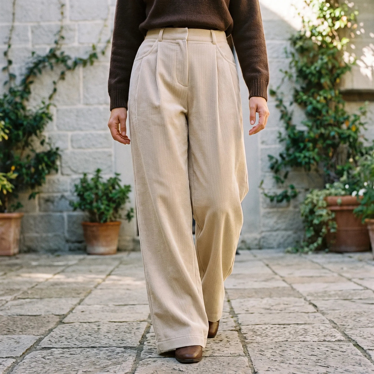 Ribbelon  - High-Rise Wide Leg Trousers Autumn Layering