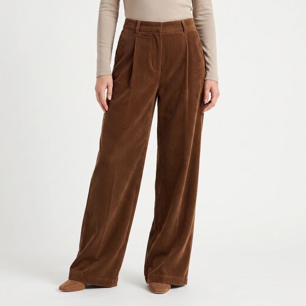 Ribbelon  - High-Rise Wide Leg Trousers Autumn Layering