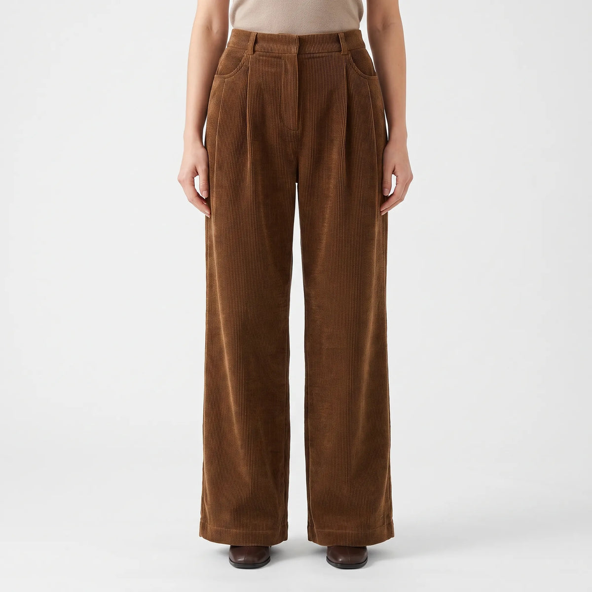 Ribbelon  - High-Rise Wide Leg Trousers Autumn Layering