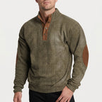 Men's ribbed half-zip jumper with mock neck and contrasting elbow patches