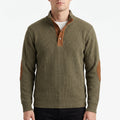 Men's ribbed half-zip jumper with mock neck and contrasting elbow patches