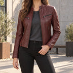Rougeta  - Slim Fit Biker Jacket Layering Over Dresses