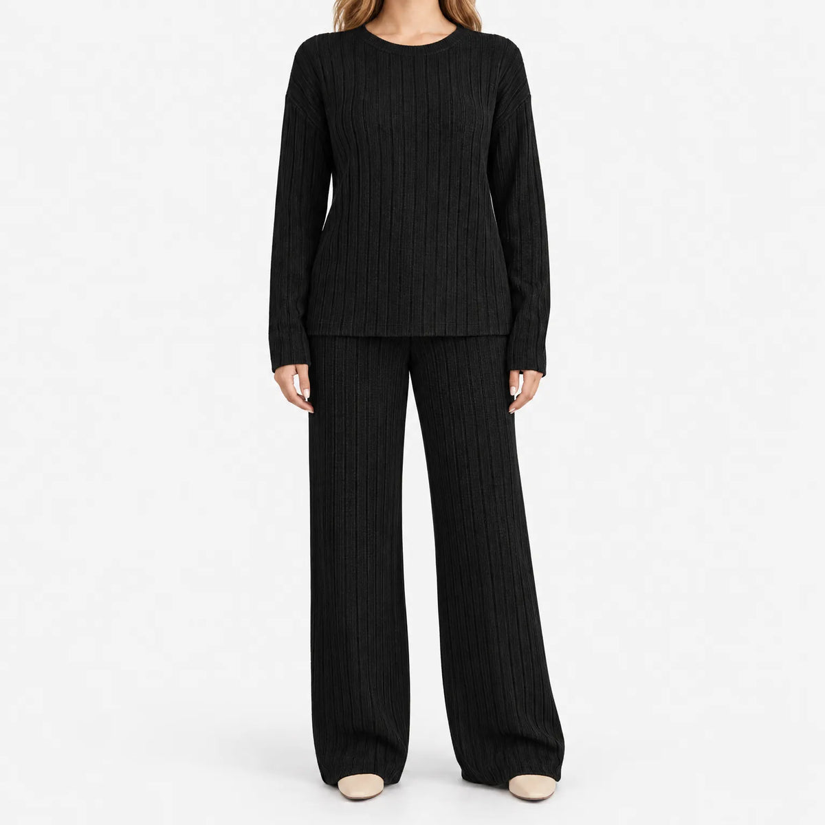 Rougeux  - Ribbed Co-Ord Lounge Set Relaxing At Home
