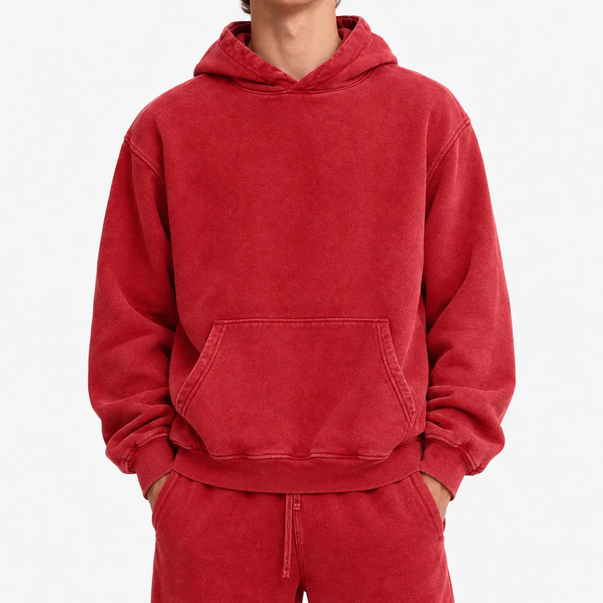 Men's oversized plain hoodie with hooded neckline, long sleeves and kangaroo pocket