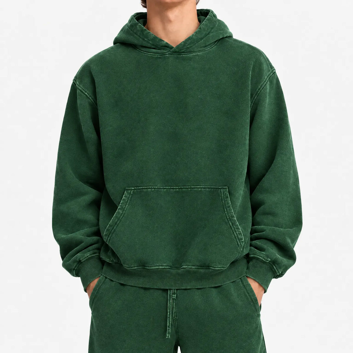 Men's oversized plain hoodie with hooded neckline, long sleeves and kangaroo pocket