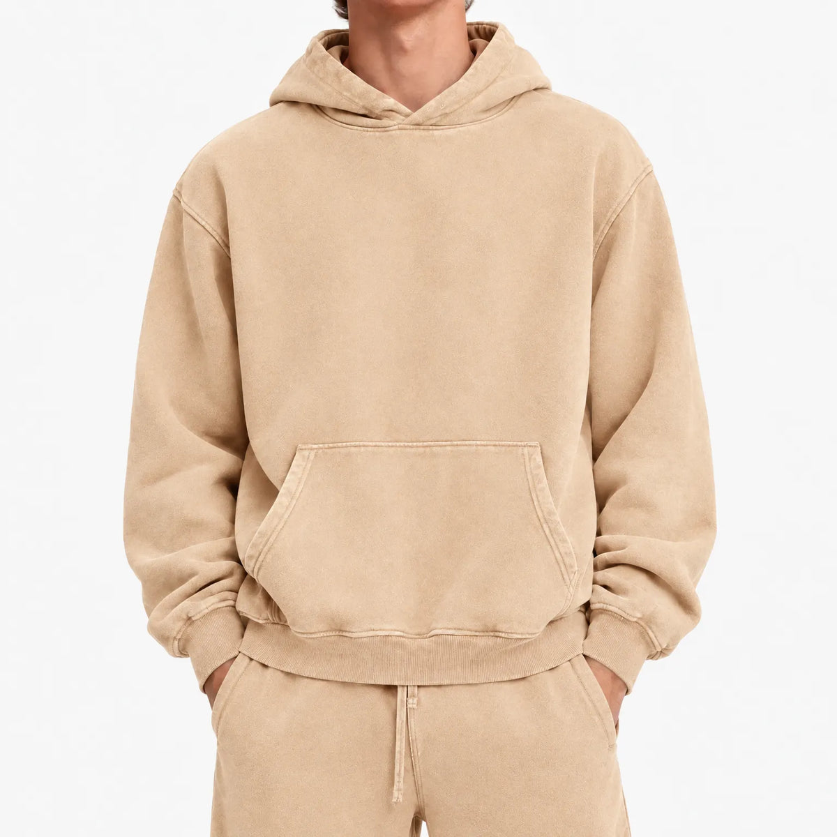 Men's oversized plain hoodie with hooded neckline, long sleeves and kangaroo pocket