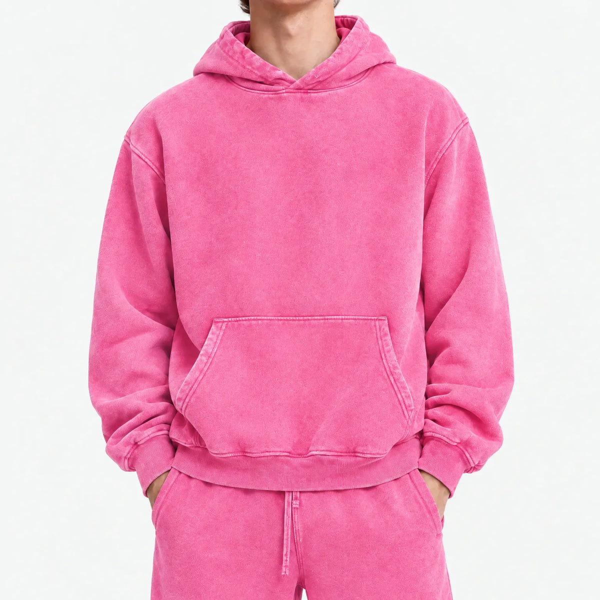 Men's oversized plain hoodie with hooded neckline, long sleeves and kangaroo pocket