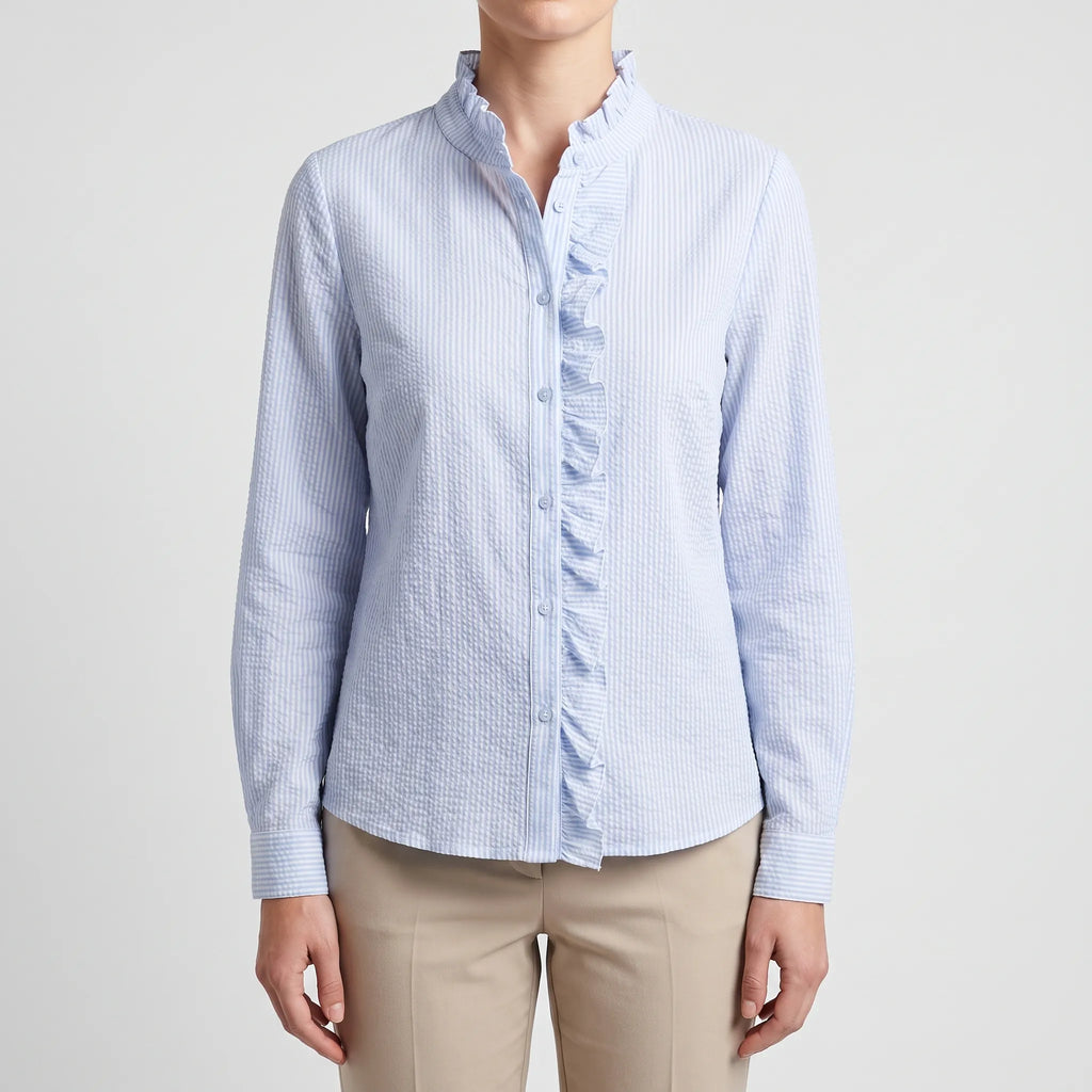 Ruffella  - Ruffle Front Button-Up Blouse Office Styling