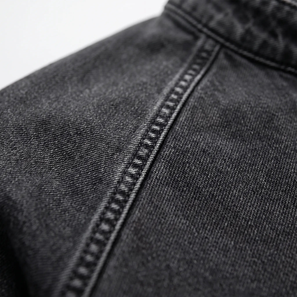 Men's long sleeve washed Henley shirt with stand collar and button placket